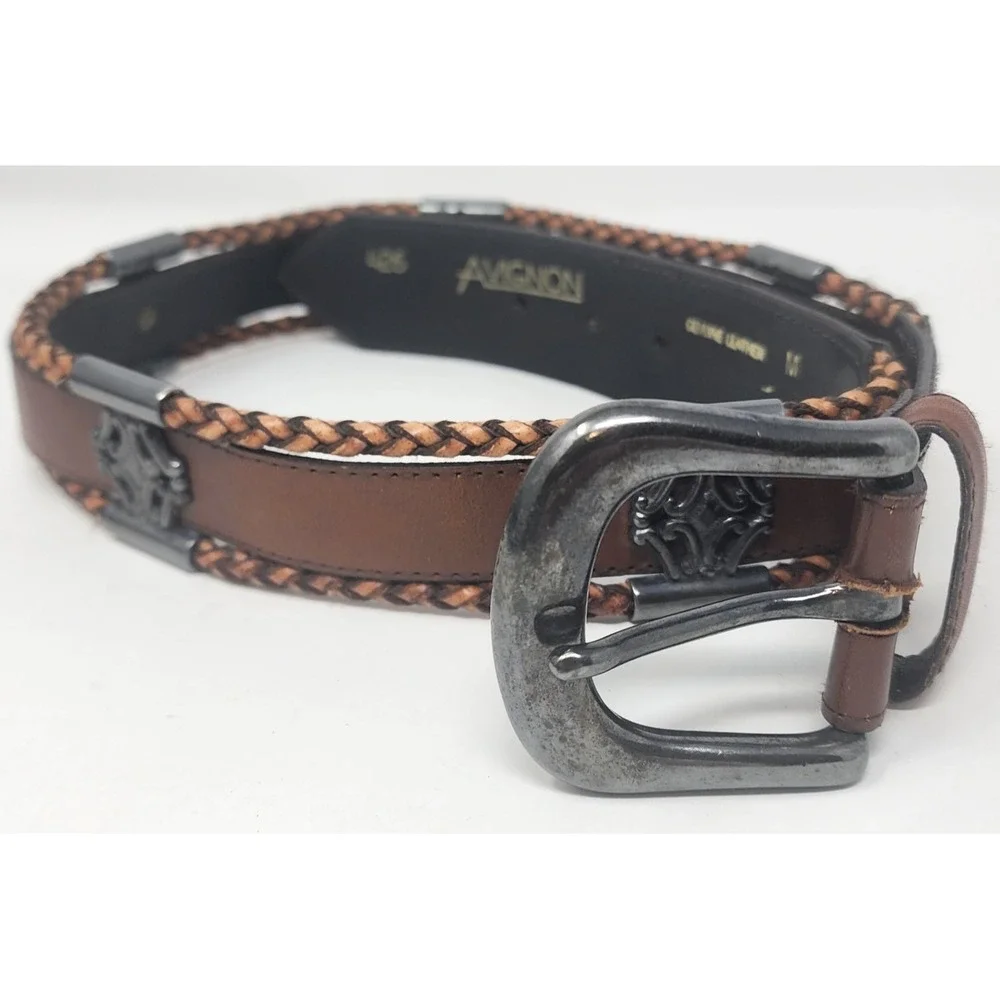 Avignon Genuine Leather Belt Women's M Brown Concho Plates Boho Western